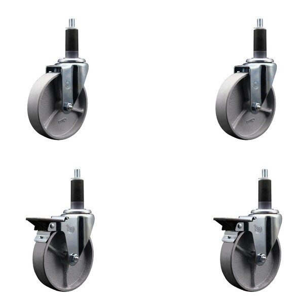 Service Caster 5'' Semi Steel Wheel Swivel 1-1/8'' Expanding Stem Caster Set 2 Brakes, 4PK SCC-EX20S515-SSR-2-PLB-2-118 - main